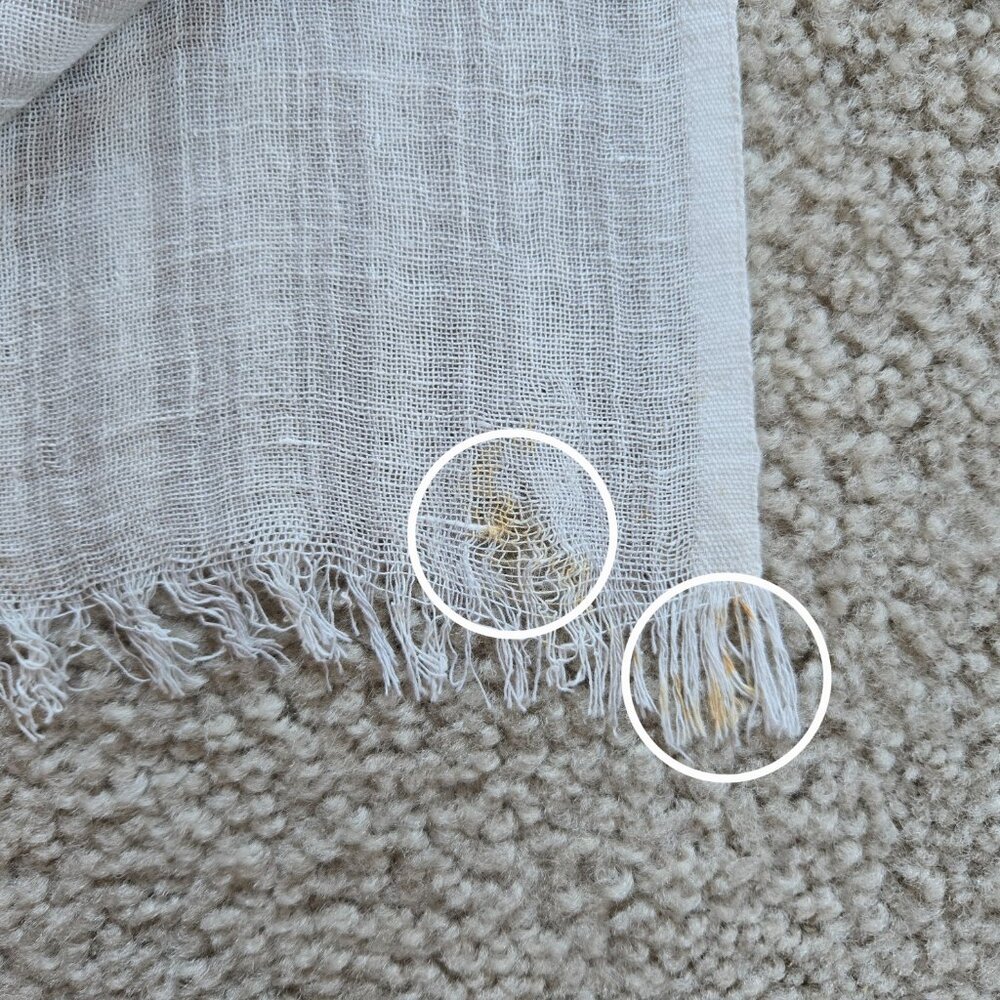 NWT Linen Cotton Wrap Scarf *SMALL STAIN* Grey White Stripe - Picture 2 of 9